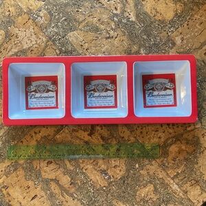 Budweiser Red and White Triple  Plastic Dish